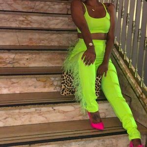 Beautiful 2 piece set! Bralette and feather pants! Size small! Worn once!